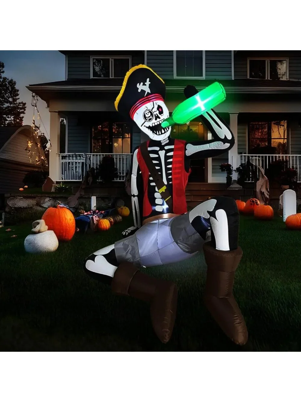 6.5FT Inflatable Pirate Skeleton Halloween Decor with Lights for Outdoor Fun